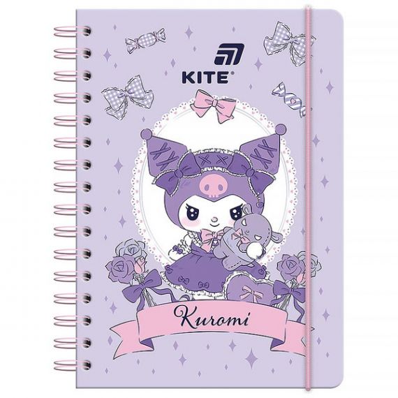 Блокнот на резинке А-5 80листов клетка, спираль боковая, твердая обложка Kuromi