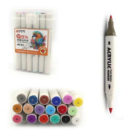 Набор маркеров sketch акрил в пластиковом боксе 18шт Aodemei Marker
