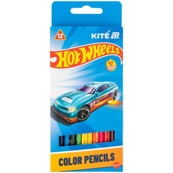 Олівці кольорові 12шт Kite Hot Wheels трикутні Олівці кольорові 12шт Kite Hot Wheels трикутні