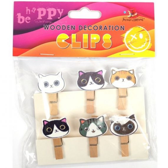 Набір прищіпок дерев'яних декоративних 6шт*3,5см Коти