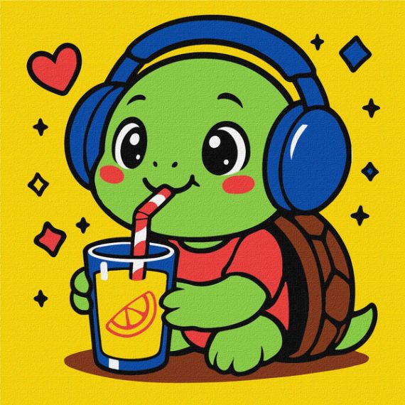 Картина по номерах 25х25см Черепашка п'є лимонад Картина по номерах 25х25см Черепашка п'є лимонад