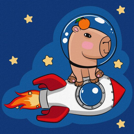 Картина по номерах 30х30см Капібара на ракеті