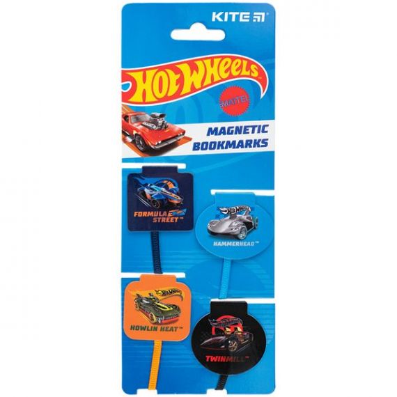 Закладки з магнітом з індикатором рядка Kite Hot Wheels (набір 4шт )
