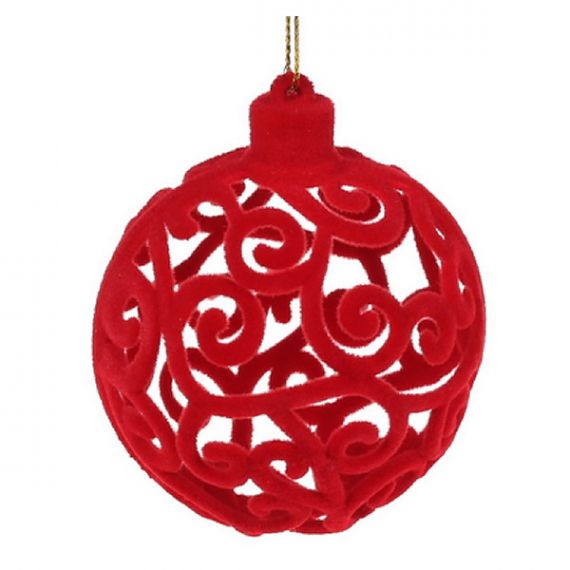 Шар 07см велюр ажур красный, пластик Шар 07см велюр ажур красный, пластик