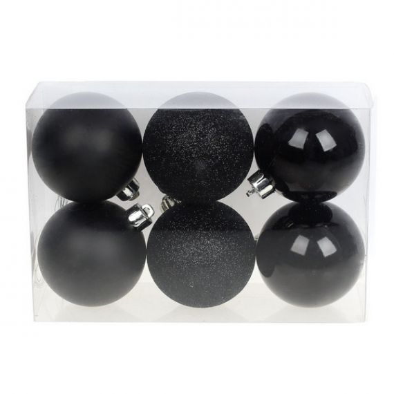 Шар 06см зеркальный/глиттер/матовый черный оникс 25шт/уп (за 1шт) пластик
