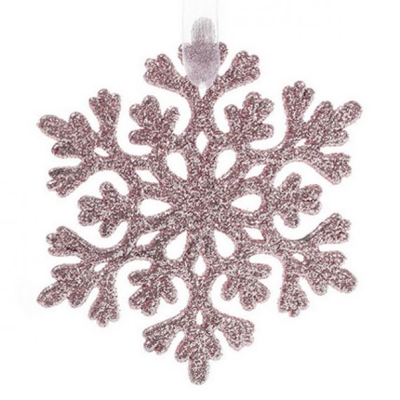 Снежинка 9см светло-розовая с глиттером пластик, подвеска Снежинка 9см светло-розовая с глиттером пластик, подвеска