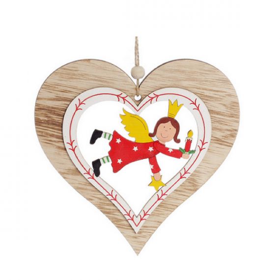 Сердце с ангелом 13см дерево подвеска Сердце с ангелом 13см дерево подвеска