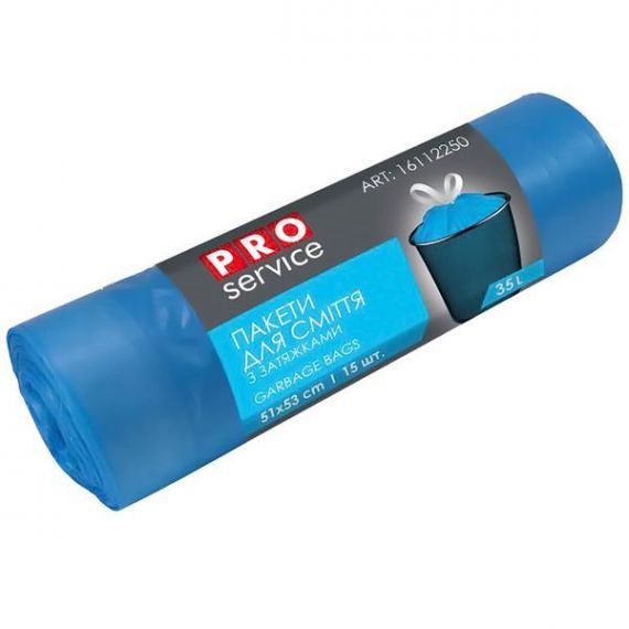 Мешки для мусора 35лх15шт с затягиванием плотный синий PRO