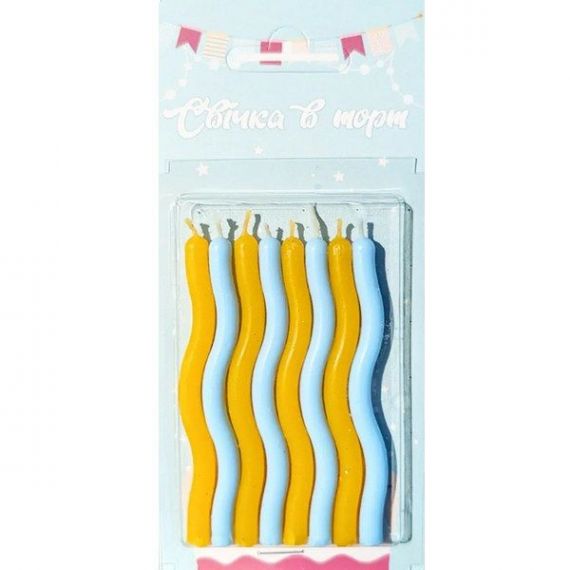 Набір свічок 8 шт по 8см виті, жовто-блакитні Набір свічок 8 шт по 8см виті, жовто-блакитні
