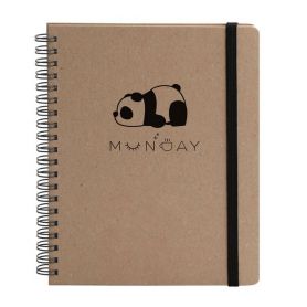 Блокнот на резинке В-6 96листов чистые, спираль боковая, Панда munday, крафт обложка, кремовые листы Полиграфист