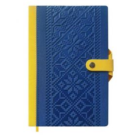 Блокнот на кнопці А-5 128аркушів крапка, штучна шкіра Комбі Мережка, кремовий папір