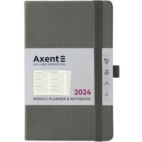 Тижневик датований Axent 2024 А-5- Partner Lines на гумці, тверда обкладинка, сірий