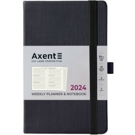 Тижневик датований Axent 2024 А-5- Partner Lines на гумці, тверда обкладинка, чорний