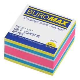 Папір для нотаток кл 75х75/450арк неон mix Buromax