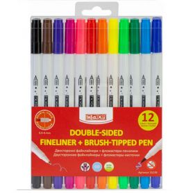 Фломастери 12шт. MAXI Brush-Tipped двосторонні, пишучий вузол-пензлик + лінер