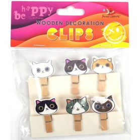 Набір прищіпок дерев'яних декоративних 6шт*3,5см Коти