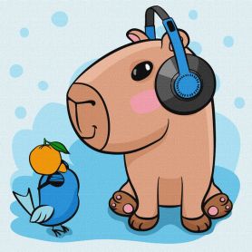 Картина по номерах 30х30см Капібара в навушниках Картина по номерах 30х30см Капібара в навушниках