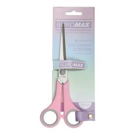 Ножницы 17 см пластиковые ручки, резиновые вставки розовые Buromax на блистере