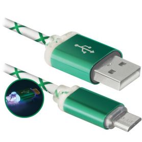 Кабель Defender USB08-03LT USB(AM)-MicroBM 1м Зелений LED підсвітка