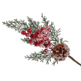 Ветка 50см декоративная с хвои и красных ягод
