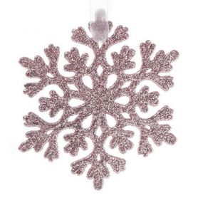 Снежинка 9см светло-розовая с глиттером пластик, подвеска