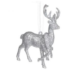 Олень 11см серебристого цвета с глиттером пластик, подвеска