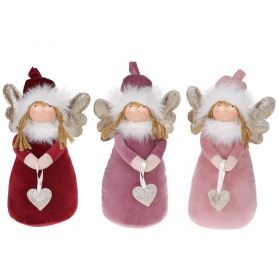 Ангел-девочка с сердечком 26см розовый текстиль 3 вида