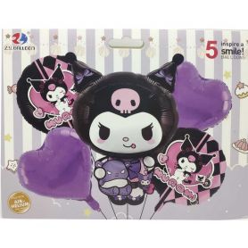 Набір куль повітряних Зайчик Kuromi, серця 5шт.(1штх78см, 4штх45см) фольговані