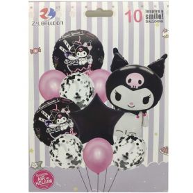 Набір куль повітряних Зайчик Kuromi,10шт.(1штх70см, 3штх45см, 6х30см) фольговані