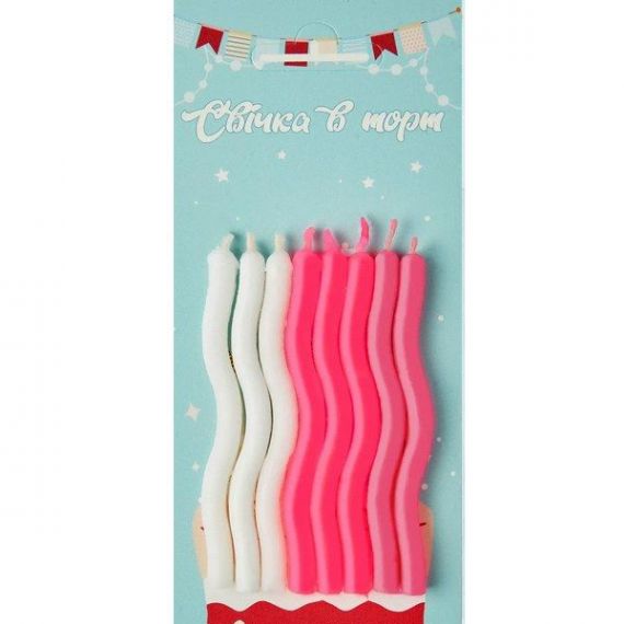 Набір свічок 8 шт по 8см виті, рожеві, для дівчинки Набір свічок 8 шт по 8см виті, рожеві, для дівчинки