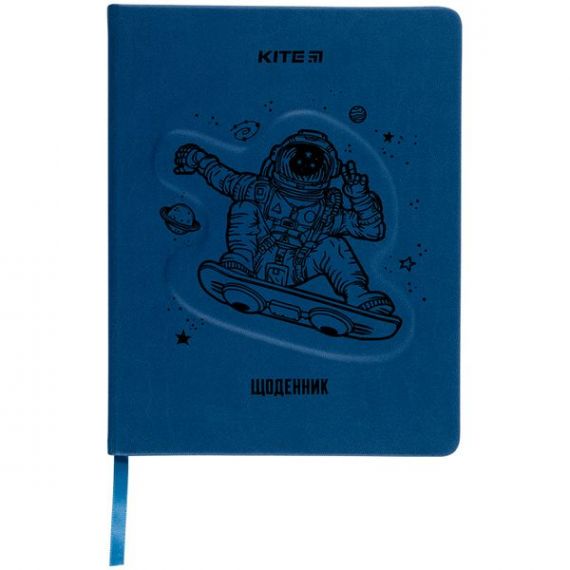 Дневник школьный твердый, PU-покрытие, объемный декоративный элемент Space skate Kite