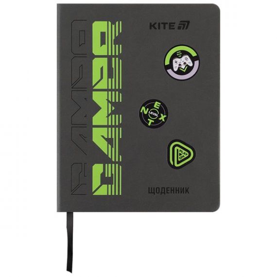 Щоденник шкільний твердий, PU-покриття, гумова нашивка Gamer Kite