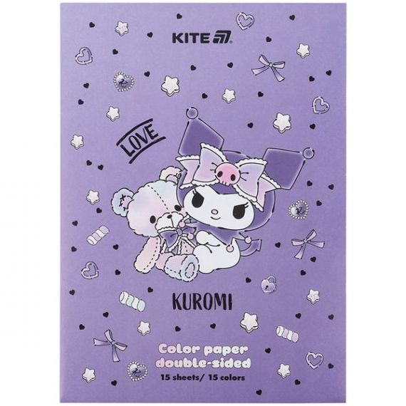 Папір кольоровий двосторонній А-4 15арк Kuromi Kite