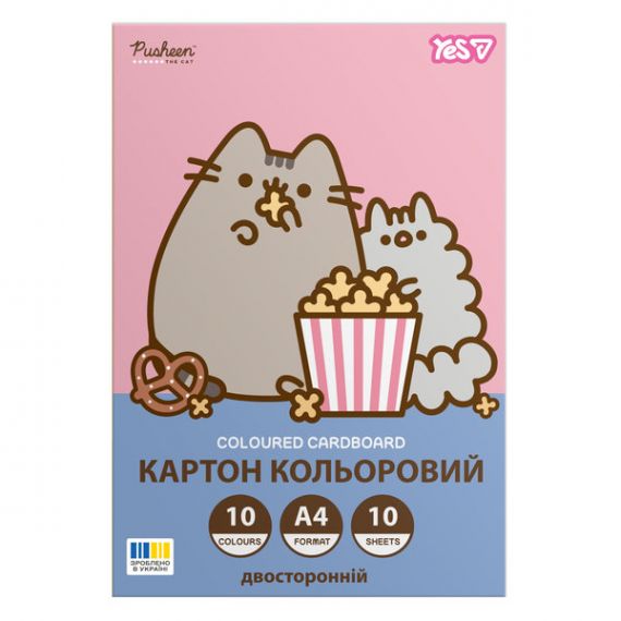 Картон кольоровий двосторонній А-4 10арк Pusheen Yes Картон кольоровий двосторонній А-4 10арк Pusheen Yes