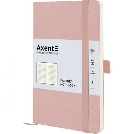 Блокнот на гумці А-5- 96аркушів клітинка, гнучка обкладинка Partner Soft Skin пудрова, крем.блок Axent