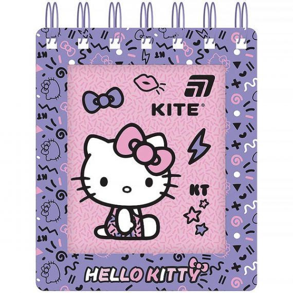 Блокнот А-6 80аркушів клітинка, спіраль верхня, картонна обкладинка, Hello Kitty