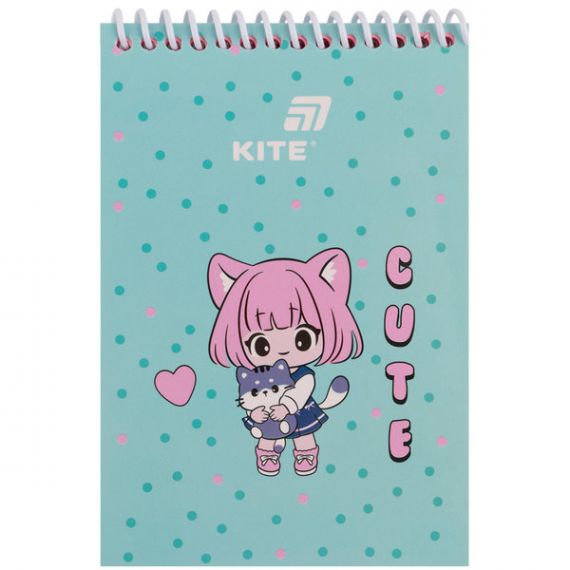 Блокнот А-6 48аркушів чисті рожеві, спіраль верхня, картонна обкл., Be Friends Kite