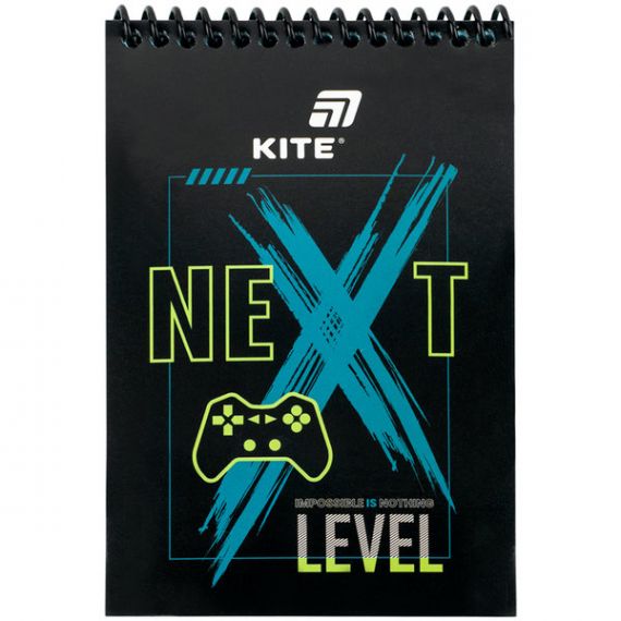 Блокнот А-6 48аркушів чисті блакитні, спіраль верхня, картонна обкл., Next Level Kite Блокнот А-6 48аркушів чисті блакитні, спіраль верхня, картонна обкл., Next Level Kite