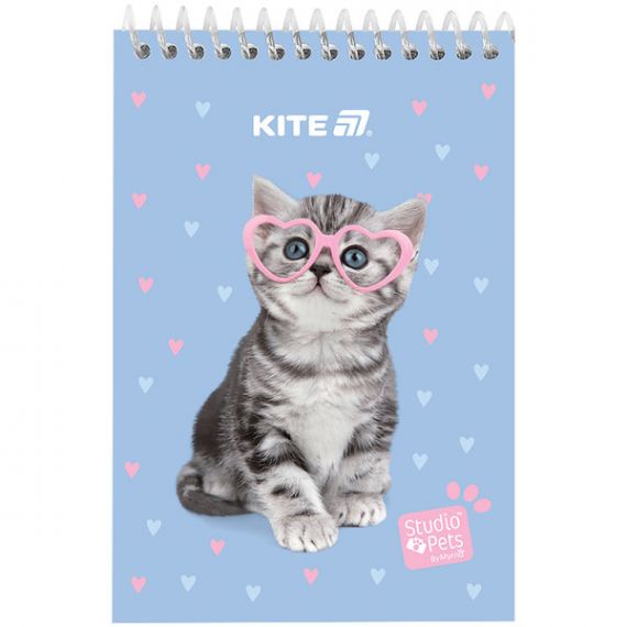 Блокнот А-6 48аркушів чисті блакитні, спіраль верхня, картонна обкл., Studio Pets Kite Блокнот А-6 48аркушів чисті блакитні, спіраль верхня, картонна обкл., Studio Pets Kite