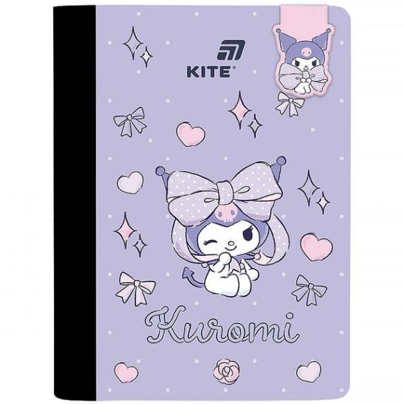 Блокнот А-5 60аркушів клітинка, картонна обкладинка, з магнітною закладкою, Kuromi Kite
