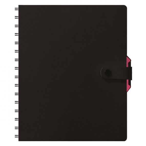 Щоденник на кнопці А-5 146арк м'яка обкл. чорна/рожева, спіраль, кремовий блок лінія Поліграфіст