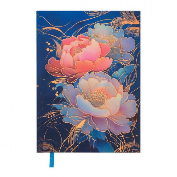 Щоденник Buromax А-5 168арк Peony тверда обкладинка, темно-синій, soft touch, фольга