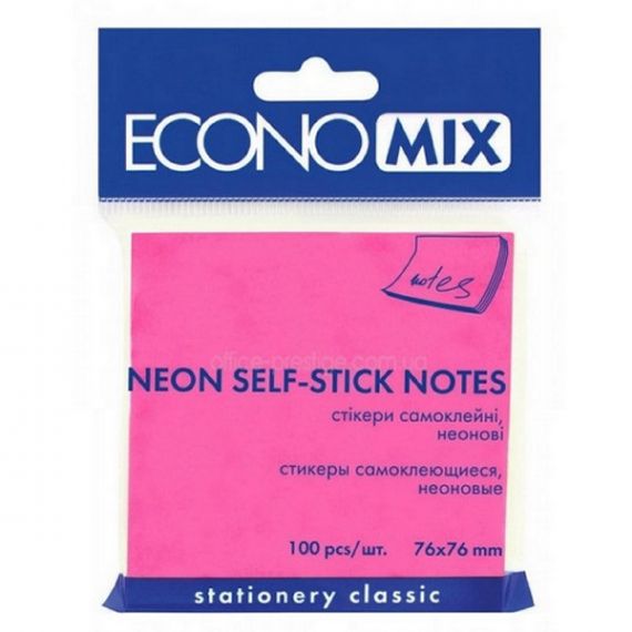 Папір для нотаток кл 75х75/100арк неон рожевий Economix