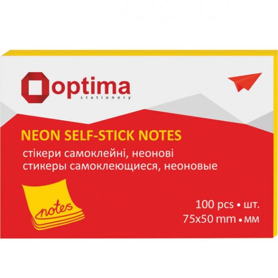 Бумага для заметок кл 50х75/100л неон желтый Optima
