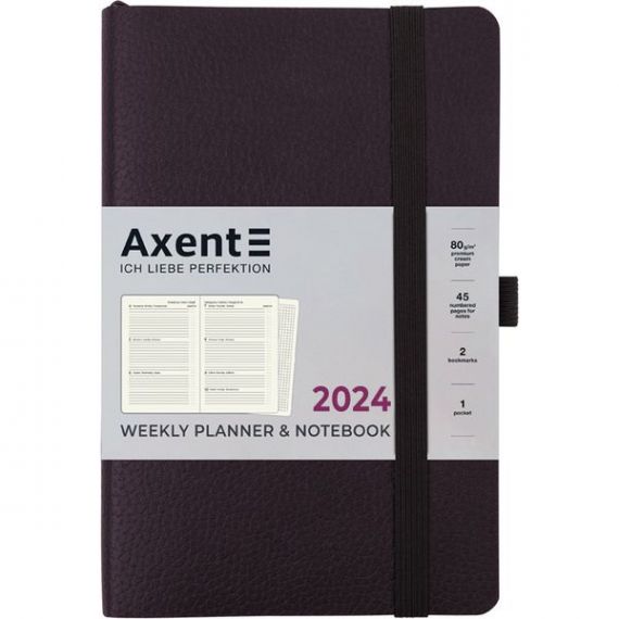 Тижневик датований Axent 2024 А-5- Partner Soft Skin на гумці, гнучка обкладинка, чорний