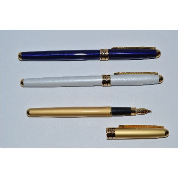 Ручка перова Baixin металева біла, синя, золото
