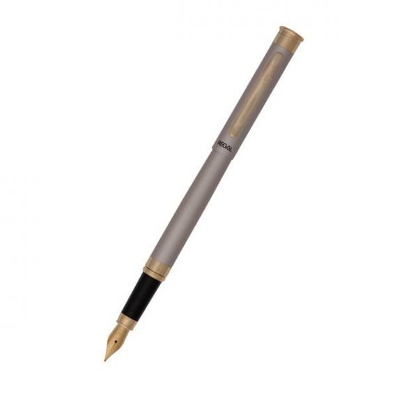 Ручка перова Regal сіра з золотим в оксамитовому чохлі