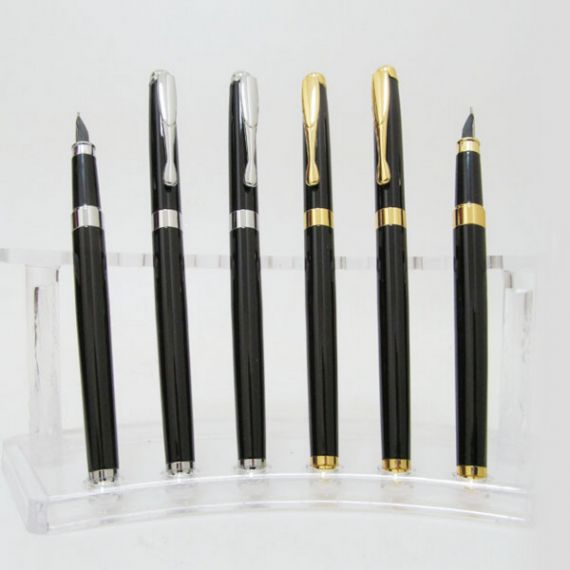 Ручка перьевая Baixin меллическая черная с элементами хром/золото