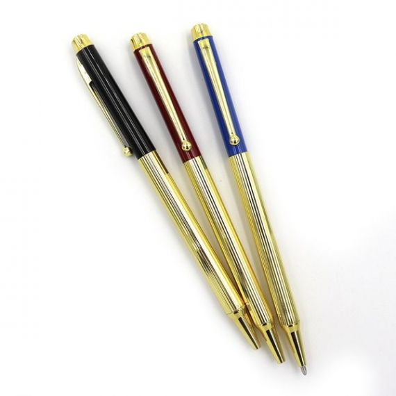 Ручка шариковая Baixin поворотная металлическая золото скраснім, синим, черным