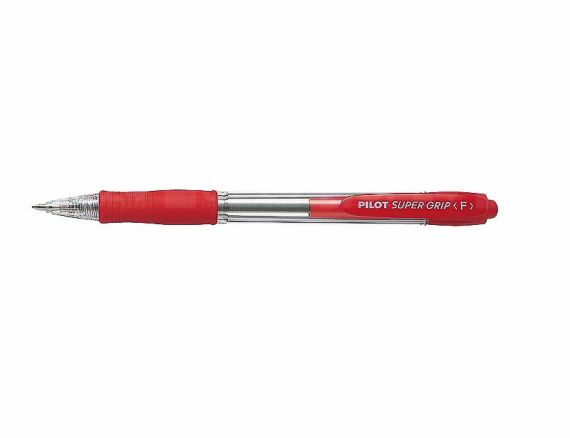 Ручка кулькова Pilot Super Grip автоматична, прозорий корпус, гумовий гріп, червона